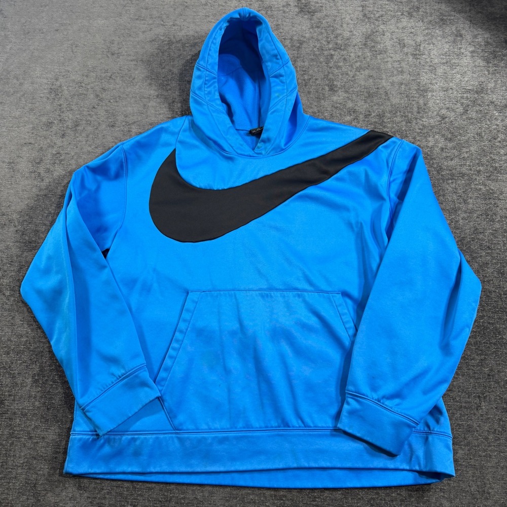 Nike Dri-FIT Blue Pullover Hoodie Oversized Swoosh Mens XXL Athletic Sweatshirt
